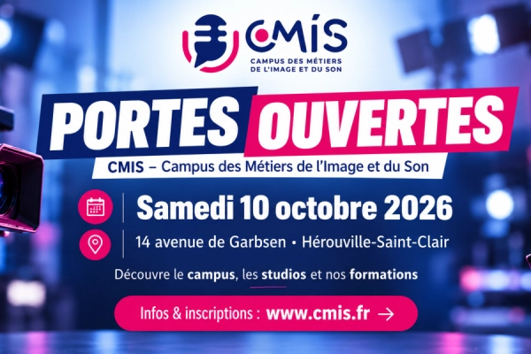 Le CMIS ouvre ses portes le samedi 10 octobre 2026 à Caen. Découvrez le campus et nos formations en radio, télévision, audiovisuel et multimédia.