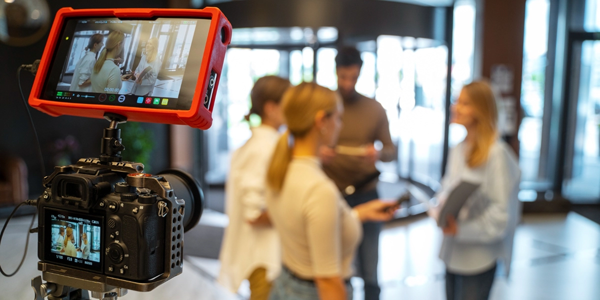 Scène de tournage au sein d’un campus audiovisuel à Caen